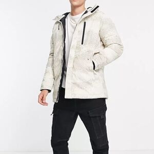 Jack & Jones Core parka with hood in white digital print